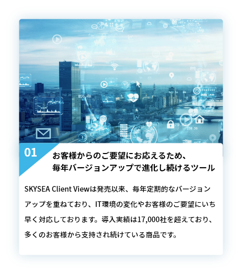 お客様からのご要望にお応えるため、毎年バージョンアップで進化し続けるツール