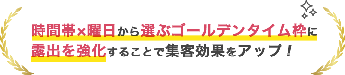 時間帯×曜日から選ぶゴールデンタイム枠に露出を強化することで集客効果をアップ！