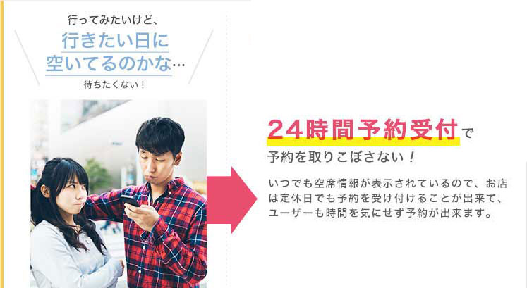 行ってみたいけど、行きたい日に空いてるのかな…→24時間予約受付で予約を取りこぼさない！